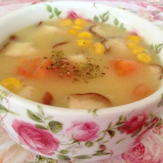 椎茸とトマトのコーンスープ♡